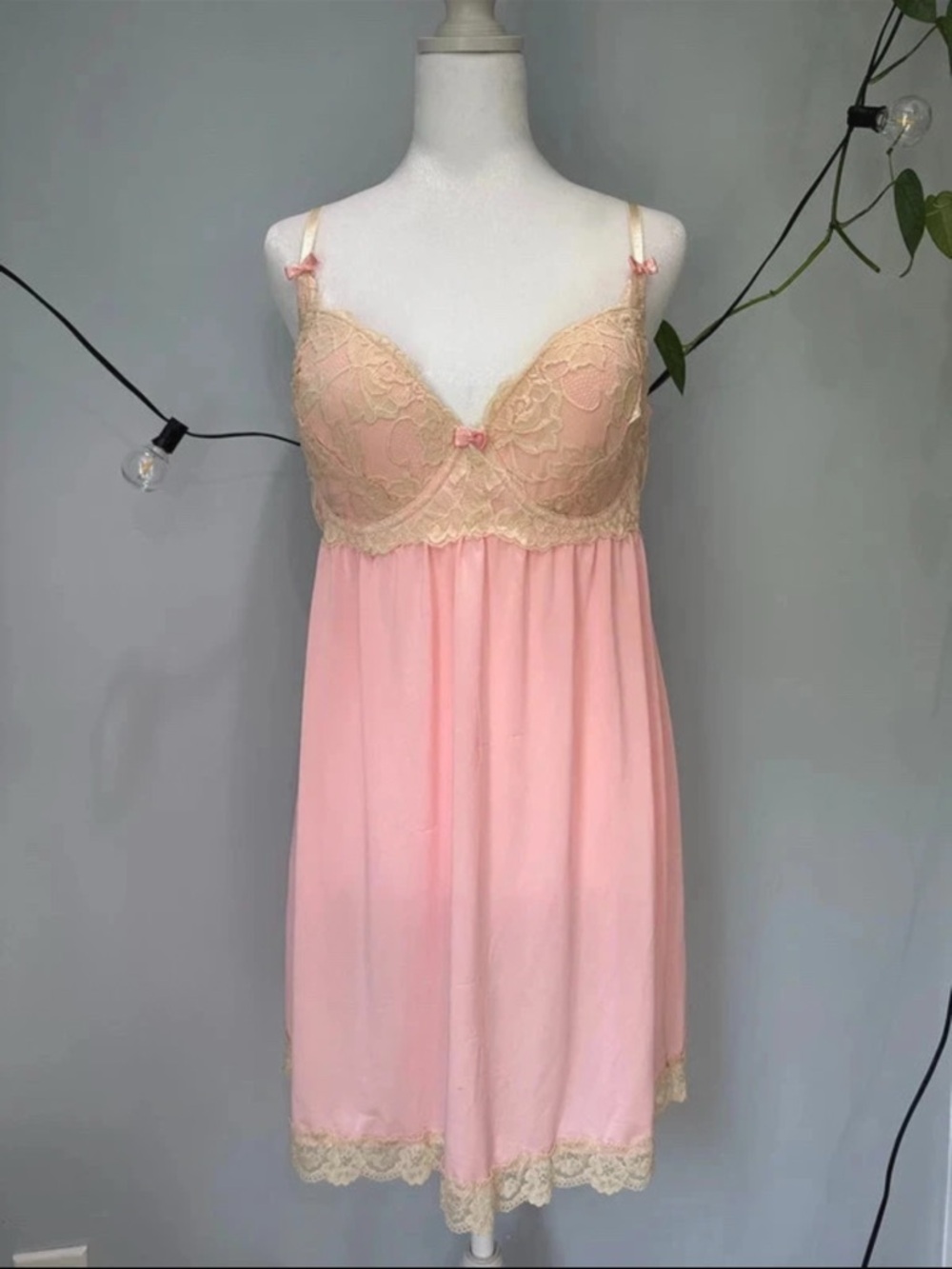 Lace Babydoll Nightdress - Pink & Cream